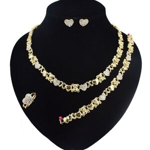 HUGS & KISSES xo teddy bear set necklace bracelet earrings ring gold Plated #7